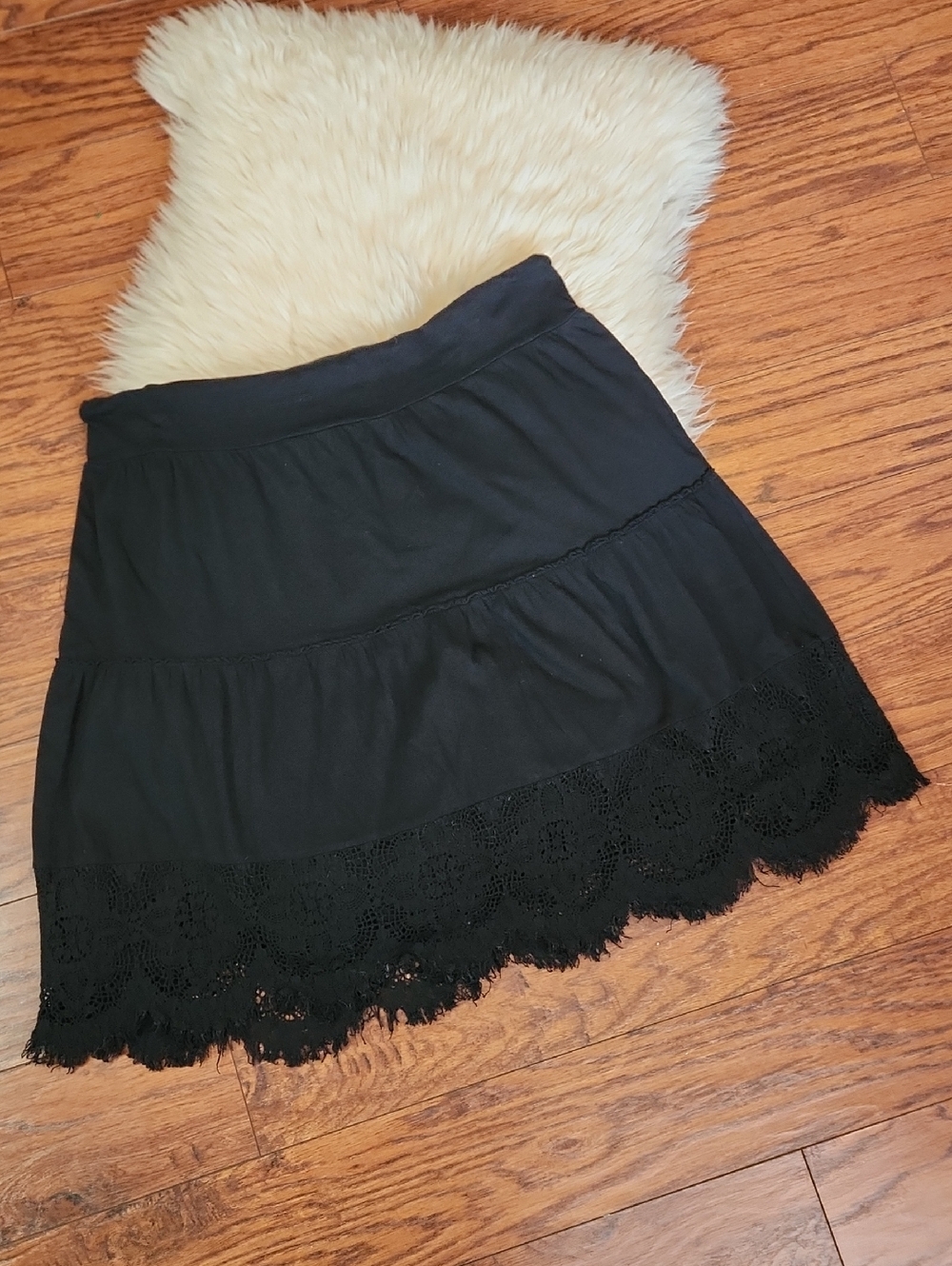 Prana Black Lace Edged Cotton Skirt - Picture 1 of 5